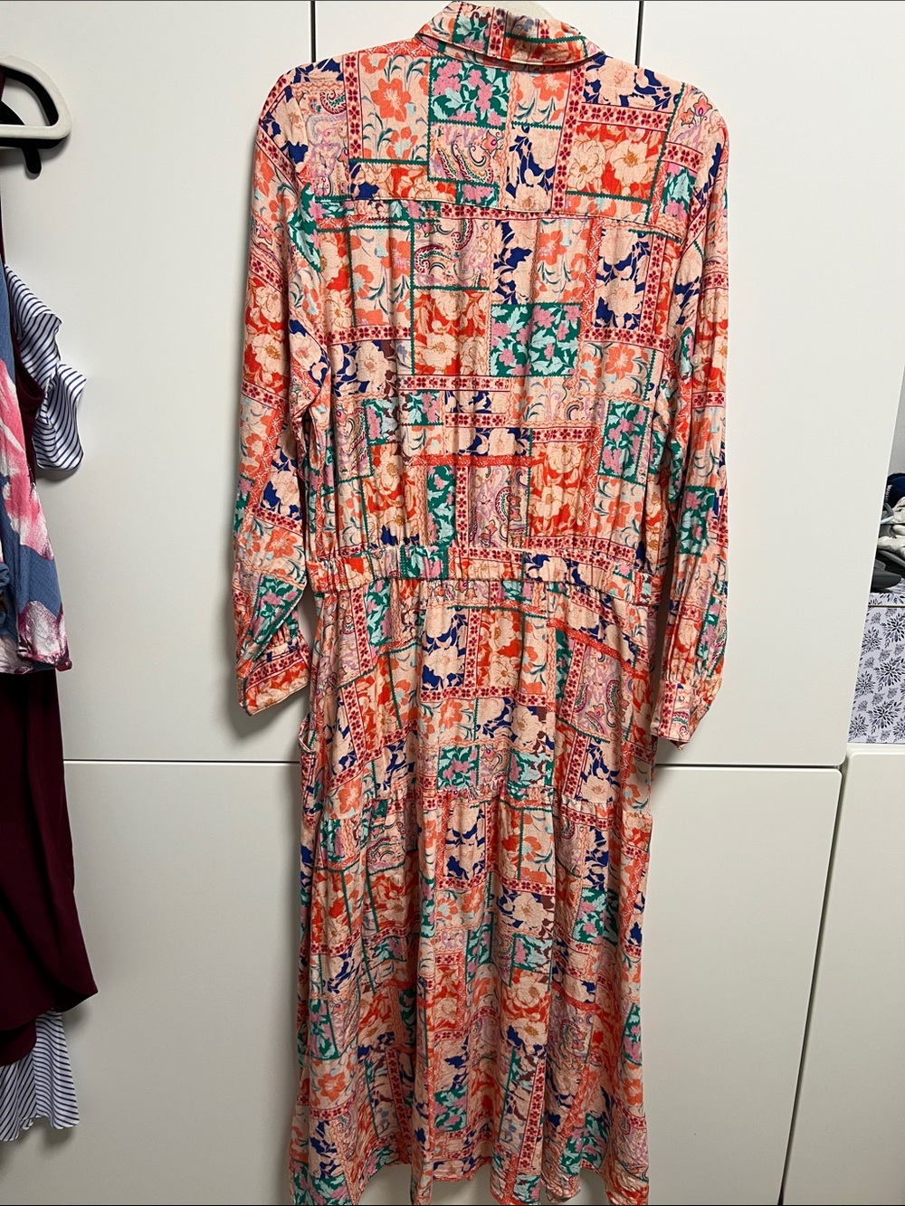 VENUS Linen Pink Patchwork Print Long-Sleeve Maxi Shirt Dress - Picture 13 of 17